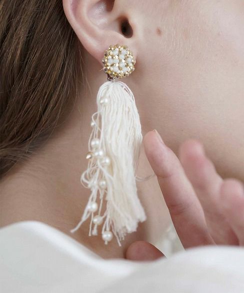 Palm wedding.hoshi アンティークパール付きフリンジイヤリング