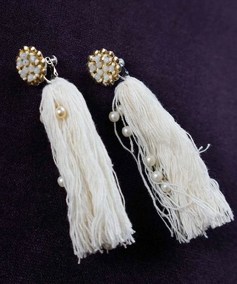 Palm wedding.hoshi アンティークパール付きフリンジイヤリング