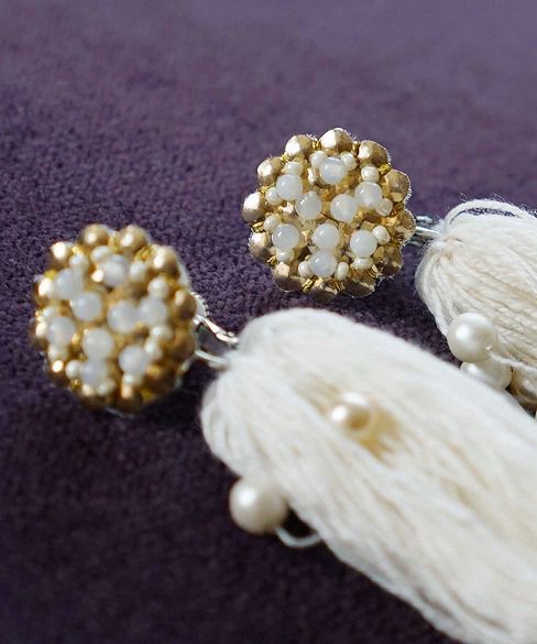 Palm wedding.hoshi アンティークパール付きフリンジイヤリング
