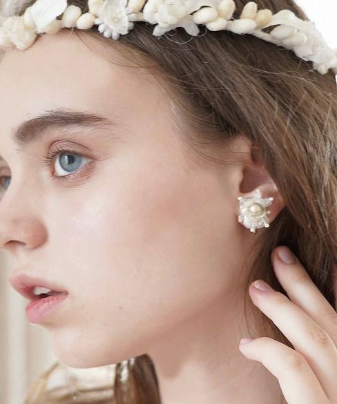 Palm wedding.hoshi アンティークビーズフラワー イヤリング