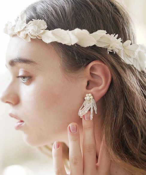 Palm wedding.hoshi パール×アンティークビーズフリンジ イヤリング