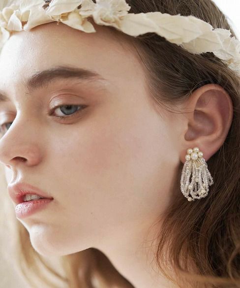 Palm wedding.hoshi パール×アンティークビーズフリンジ イヤリング