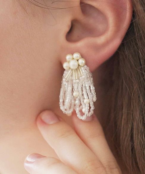 Palm wedding.hoshi パール×アンティークビーズフリンジ イヤリング