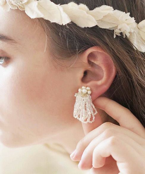 Palm wedding.hoshi パール×アンティークビーズフリンジ イヤリング