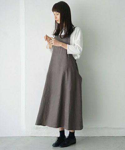 Mochi.モチ.french linen jumper skirt [915-op01/grey]