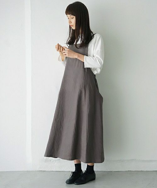 Mochi.モチ.french linen jumper skirt [915-op01/grey]