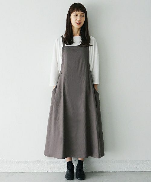 Mochi.モチ.french linen jumper skirt [915-op01/grey]
