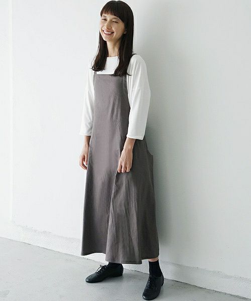 Mochi.モチ.french linen jumper skirt [915-op01/grey]