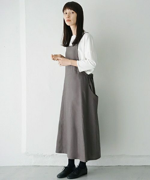 Mochi.モチ.french linen jumper skirt [915-op01/grey]