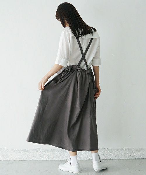 Mochi.モチ.french linen jumper skirt [915-op01/grey]