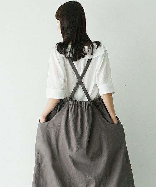 Mochi.モチ.french linen jumper skirt [915-op01/grey]