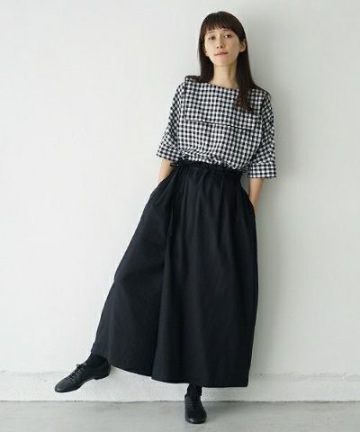 Mochi.モチ.french linen wrap wide pants [black]
