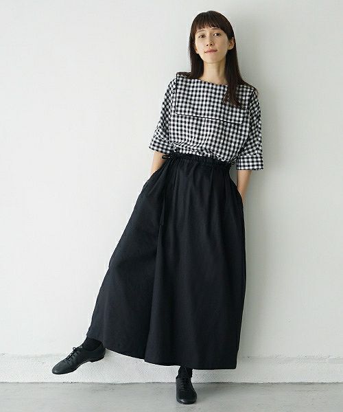 Mochi.モチ.french linen wrap wide pants [black]