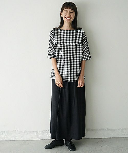 Mochi.モチ.french linen wrap wide pants [black]