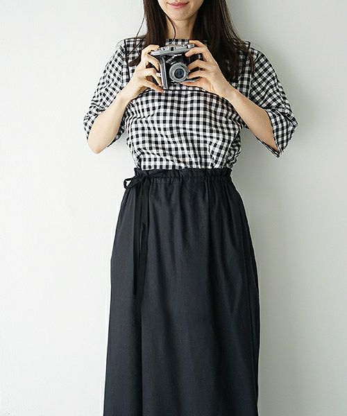 Mochi.モチ.french linen wrap wide pants [black]