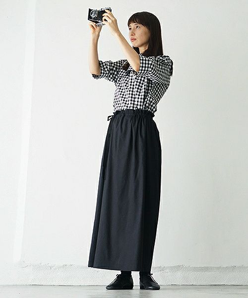Mochi.モチ.french linen wrap wide pants [black]