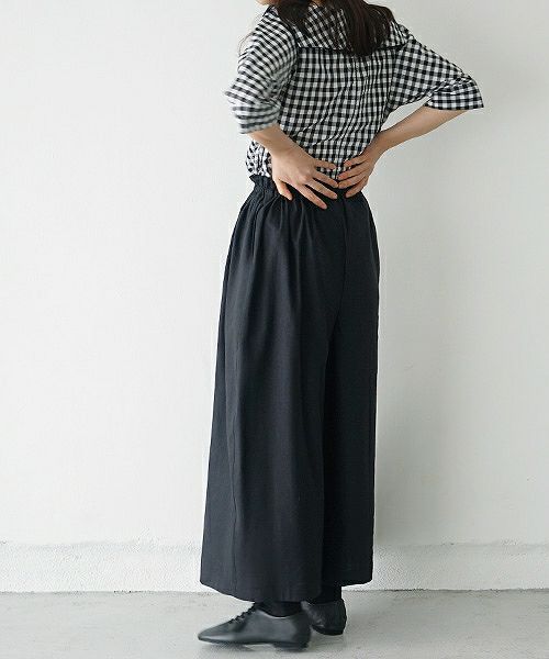 Mochi.モチ.french linen wrap wide pants [black]