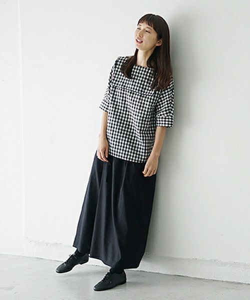 Mochi.モチ.french linen wrap wide pants [black]