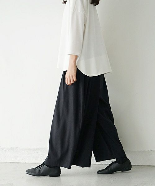 Mochi.モチ.french linen wrap wide pants [black]
