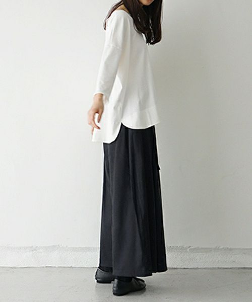 Mochi.モチ.french linen wrap wide pants [black]
