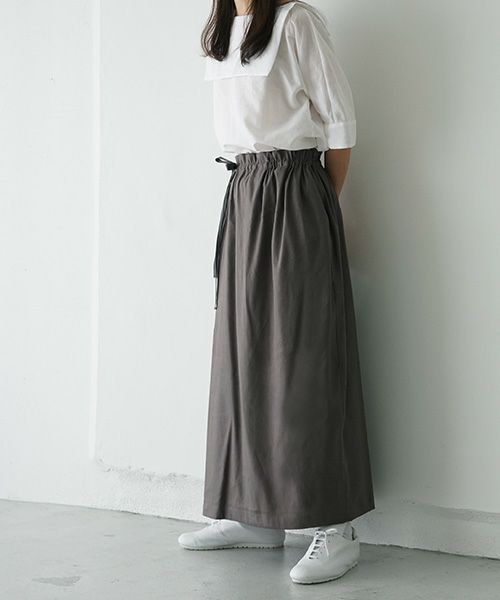 Mochi モチ french linen wrap wide pants [charcoal grey]
