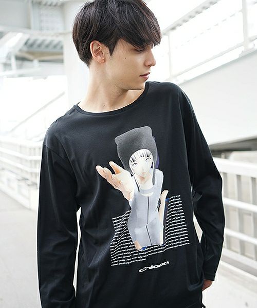 chloma.ロングスリーブTシャツ“connect”[19AUT3/ブラック,ベビーブルー]