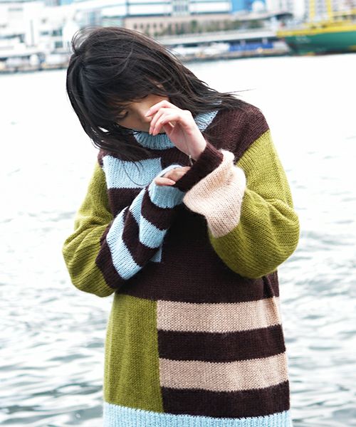 HENRIK VIBSKOV.KNIT SWEAT[OLIVE GREEN MULTI]_