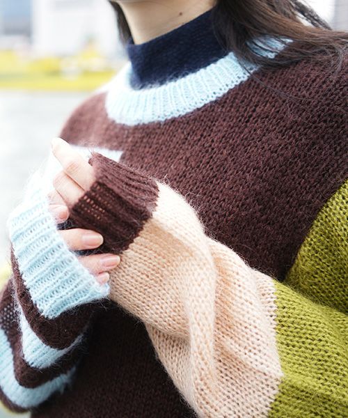 HENRIK VIBSKOV.KNIT SWEAT[OLIVE GREEN MULTI]_