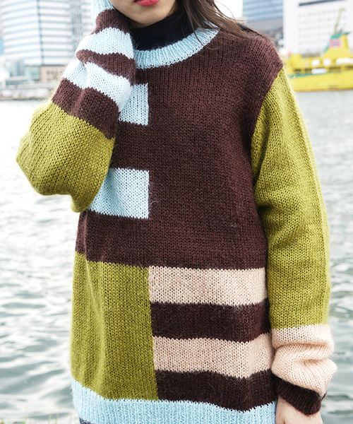 HENRIK VIBSKOV.KNIT SWEAT[OLIVE GREEN MULTI]_