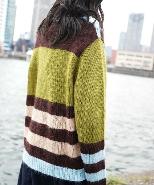 HENRIK VIBSKOV.KNIT SWEAT[OLIVE GREEN MULTI]_