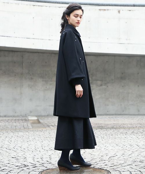 SWANLAKE.ワイドネックカラーコート [CO-1209/Black]