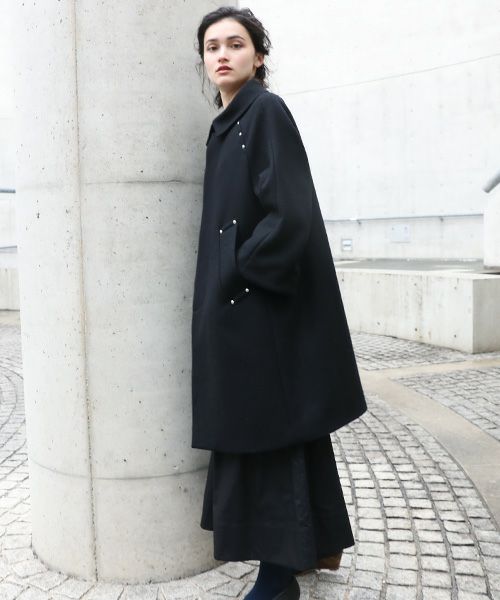 SWANLAKE.ワイドネックカラーコート [CO-1209/Black]