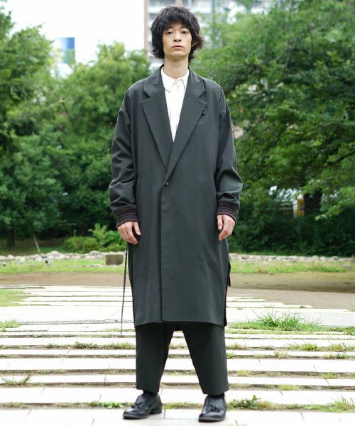 YANTOR.Wash Wool Rib Coat[Y194CO02/GREEN]