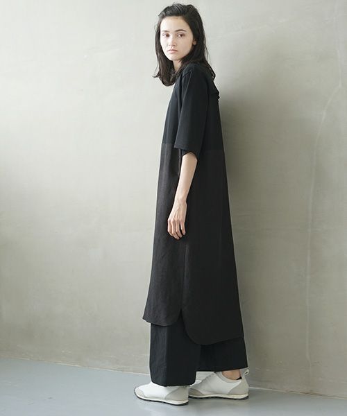 Mochi.モチ.cotton ＆ linen layered dress [ms02-op-07/black]