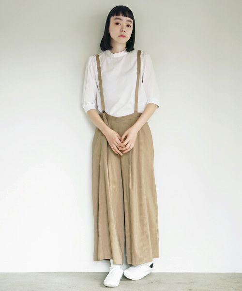 Mochi.モチ.suspenders wide pants [ms02-p-01/beige]