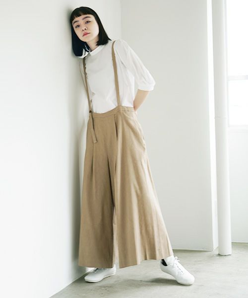 Mochi.モチ.suspenders wide pants [ms02-p-01/beige]