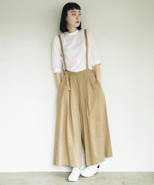 Mochi.モチ.suspenders wide pants [ms02-p-01/beige]