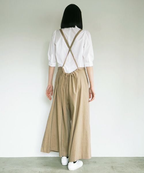 Mochi.モチ.suspenders wide pants [ms02-p-01/beige]