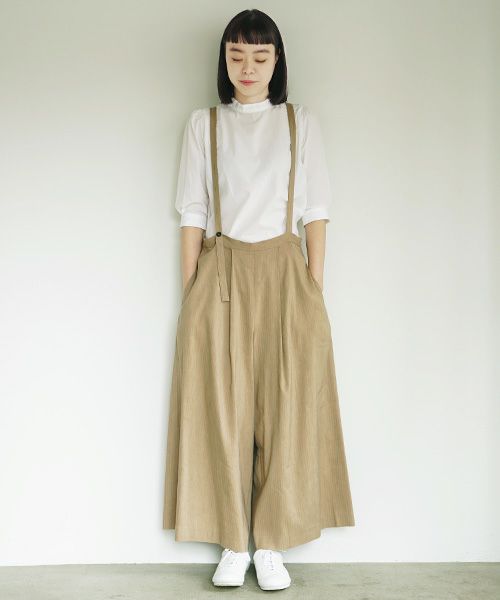 Mochi.モチ.suspenders wide pants [ms02-p-01/beige]