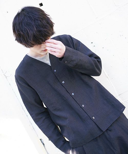 YANTOR ヤントル Linenwool Nocoller Shirts[Y203SH03/BLACK]