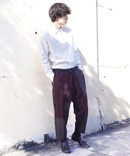 YANTOR ヤントル.Block Jamdani Himo Pants[Y203PT03/WINE×CHARCOAL]