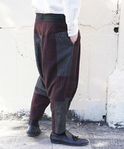 YANTOR ヤントル.Block Jamdani Himo Pants[Y203PT03/WINE×CHARCOAL]