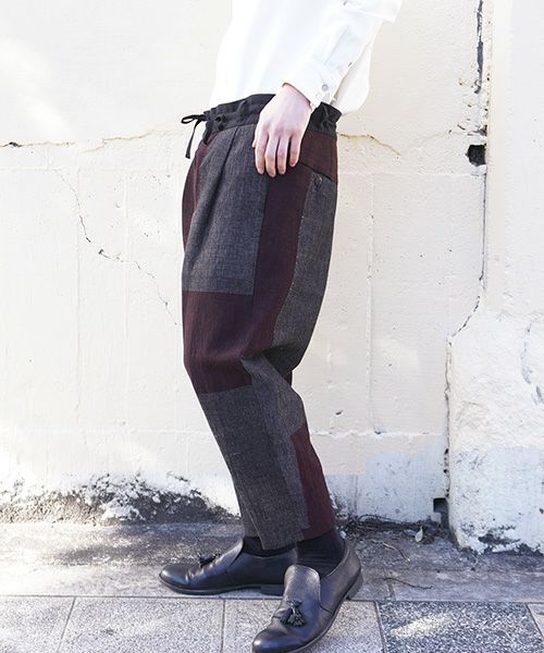 YANTOR ヤントル.Block Jamdani Himo Pants[Y203PT03/WINE×CHARCOAL]