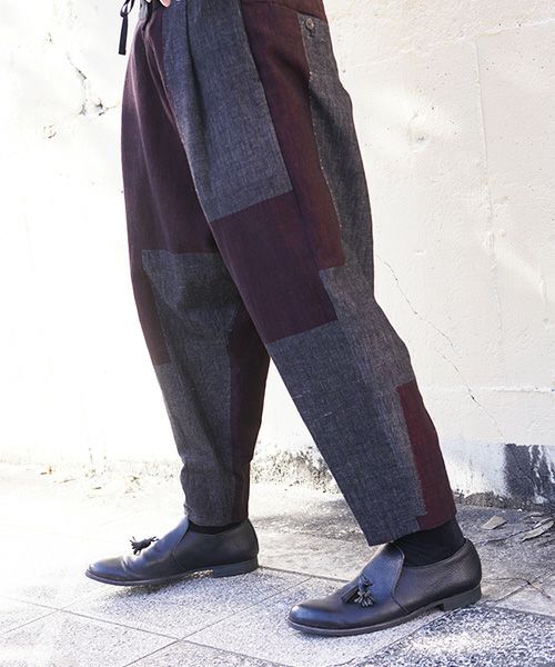 YANTOR ヤントル.Block Jamdani Himo Pants[Y203PT03/WINE×CHARCOAL]