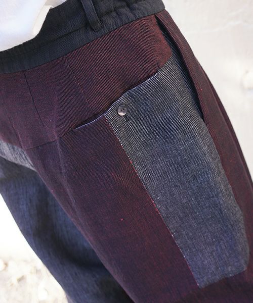 YANTOR ヤントル.Block Jamdani Himo Pants[Y203PT03/WINE×CHARCOAL]