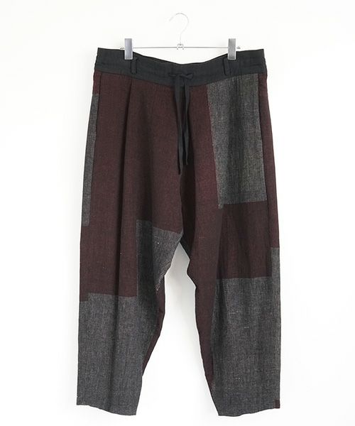 YANTOR ヤントル.Block Jamdani Himo Pants[Y203PT03/WINE×CHARCOAL]