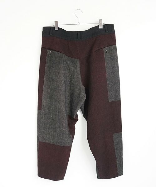 YANTOR ヤントル.Block Jamdani Himo Pants[Y203PT03/WINE×CHARCOAL]