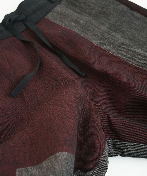 YANTOR ヤントル.Block Jamdani Himo Pants[Y203PT03/WINE×CHARCOAL]