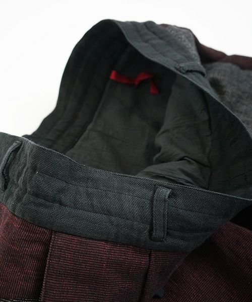 YANTOR ヤントル.Block Jamdani Himo Pants[Y203PT03/WINE×CHARCOAL]