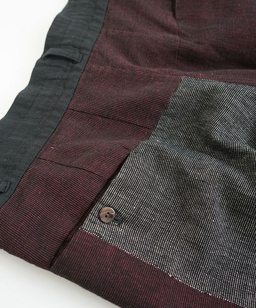 YANTOR ヤントル.Block Jamdani Himo Pants[Y203PT03/WINE×CHARCOAL]
